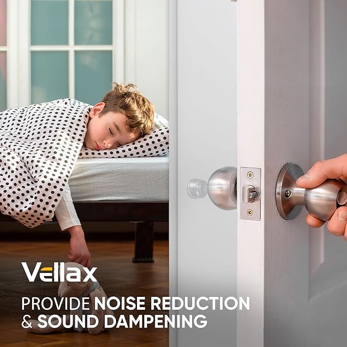 Vellax 16 Clear Silicone Door Bumpers – Self-Adhesive Wall Protectors for Door Knobs, Handles & Headboards – Quiet Rubber Pads for Impact Protection