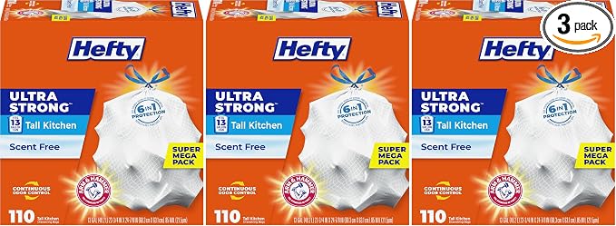 Hefty Ultra Strong 13 Gallon Trash Bags, Tall Kitchen Trash Bags 13 Gallon Size by Hefty