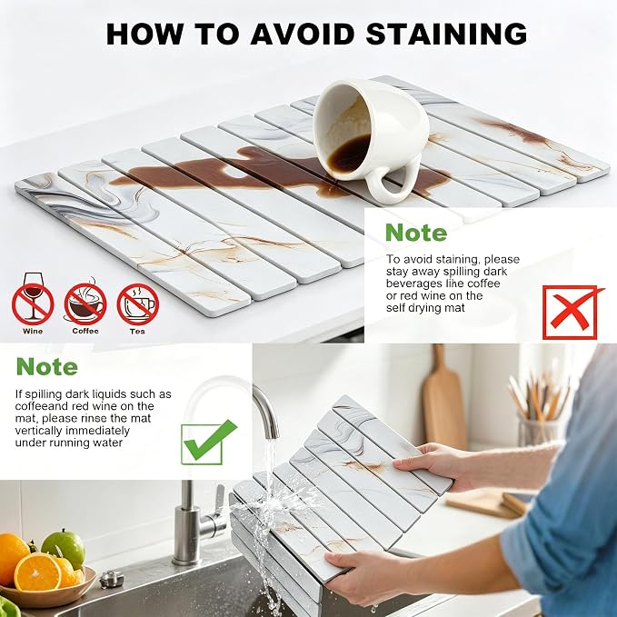 Stone Drying Mat for Kitchen Counter, Quick Diatomaceous Earth Mats for Dishes - Image 6