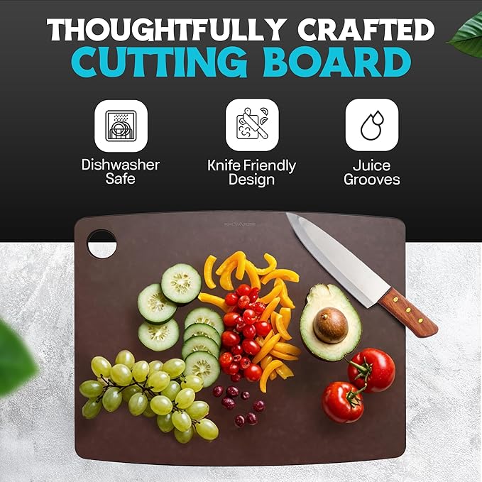 Dishwasher Safe Cutting Board for Kitchen - Large Composite Wood Chopping Board, Thin & Lightweight, Heat Resistant, BPA-Free Eco-Friendly Cutting Board for Meal Prep, 14.5 x 11.25 Inch (Nutmeg Brown)