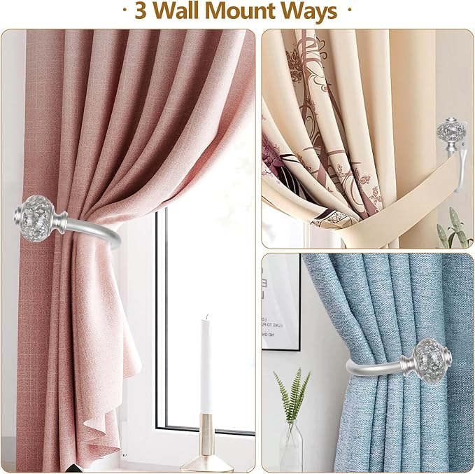 USFOOK Silver Curtain Holdbacks, Decorative Drapery Tiebacks, 2 Pack/1 Pair | - Image 6