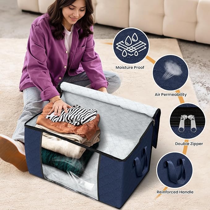 90L Clothes Storage, Foldable Thick Fabric Blanket Storage Bags | Foldable - Image 4