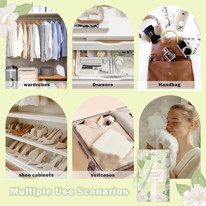 SCENTORINI Scented Sachets for Drawer and Closet, Gardenia Scent 14 Pack - Image 5