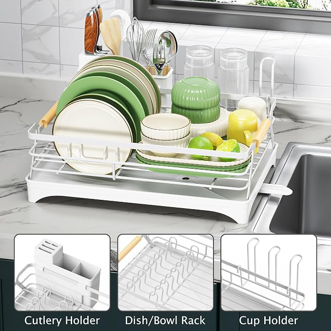 Epicano Dish Drying Rack for Kitchen Counter, Large Capacity, Wooden Handle - Image 3