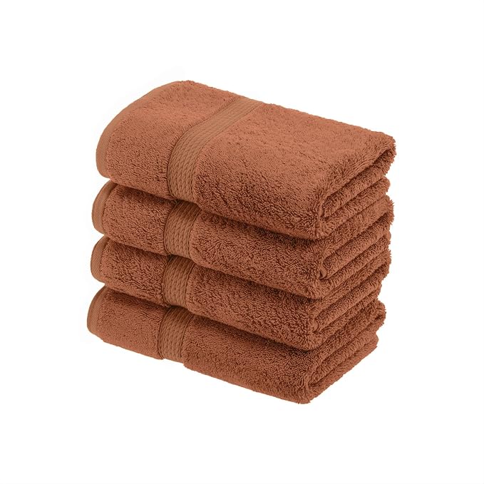 SUPERIOR Egyptian Cotton Plush & Absorbent, Hand Towel Set of 4, Rust | Quick by SUPERIOR