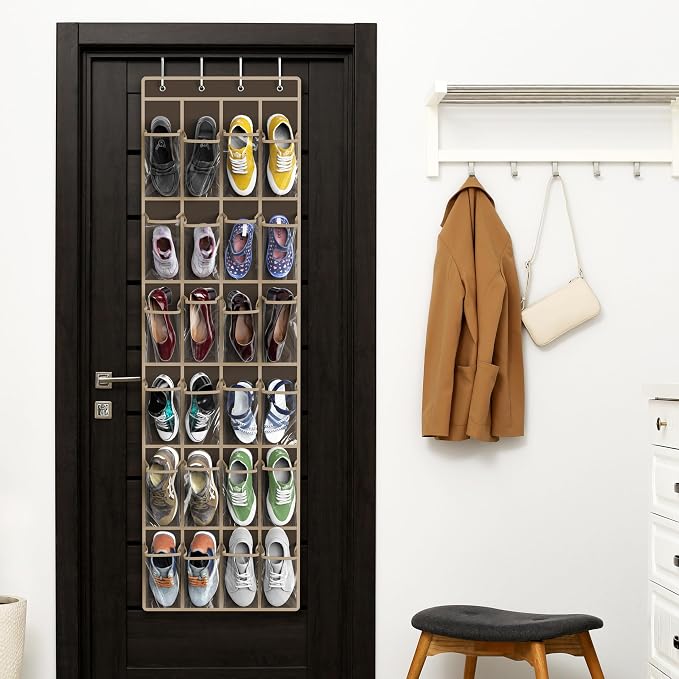 Simple Houseware 24 Pockets Clear Over the Door Shoe Organizer, 4 Durable Metal - Image 6