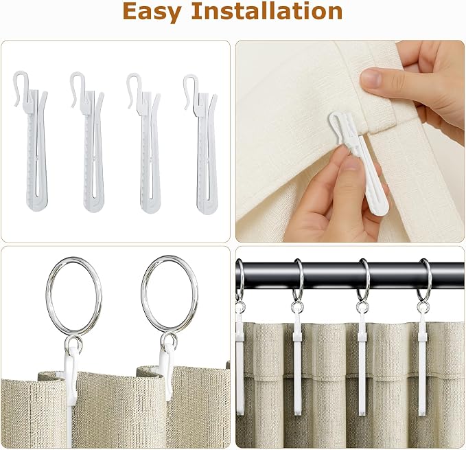 1.25 Inch Curtain Rings with Hooks, 24 Pack Silver Metal Drapery Rings with - Image 3