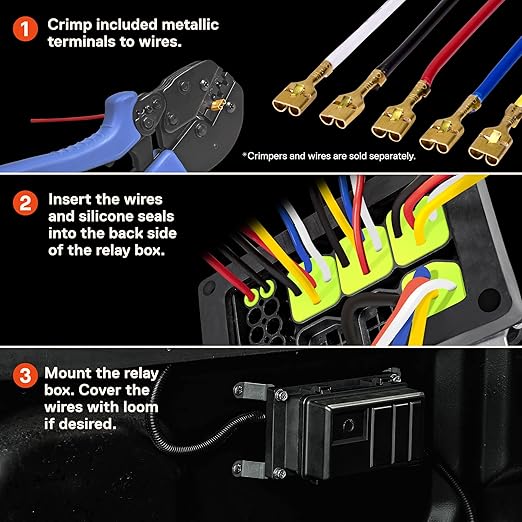 True Mods 12V DC Auto Waterproof Fuse 5-Pin Relay Box Block [6 ATC/ATO Fusible Holder] 6 Bosch Style Universal Relay Block Holder for Automotive Vehicles Cars Marine Boat Offroad Jeep Light Equipment