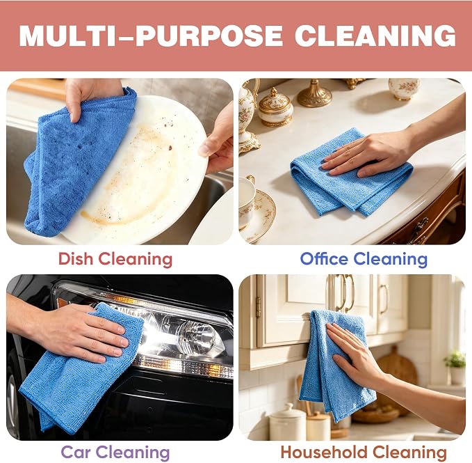 TEAWOO 10 PCS Blue Microfiber Cleaning Cloths, Car Towels, Kitchen Towels - Image 5