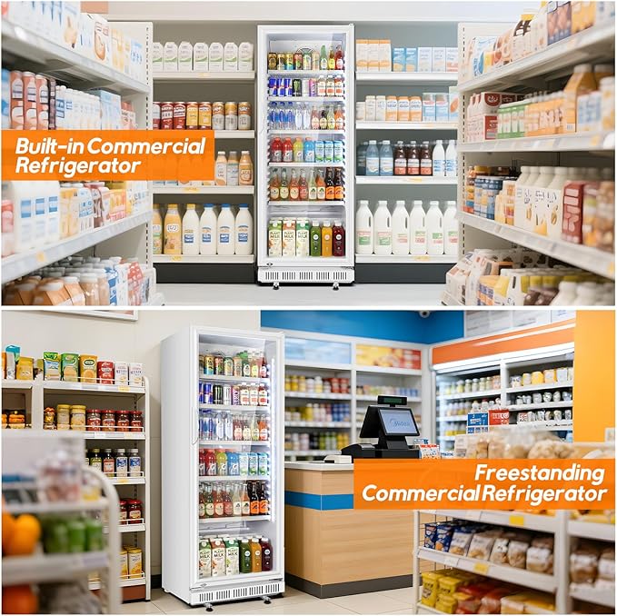 Commercial Beverage Refrigerator, 24.5" Glass Door Display Fridge, 15 Cu.Ft Beverage Cooler with 5 Adjustable Shelves, Auto Rebound Door, Low Noise, for Shops, Restaurants & Bars WHITE