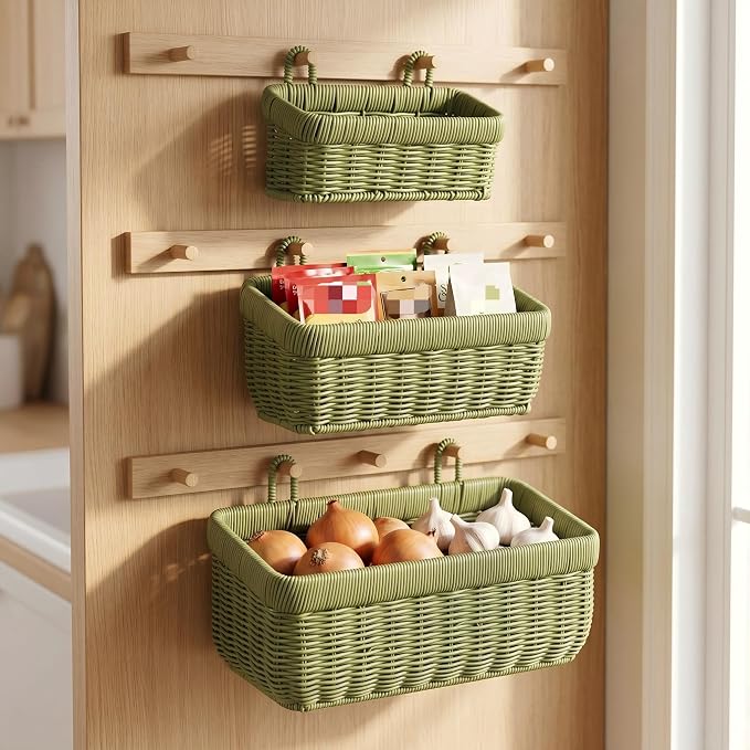 Hanging Wicker-Style Baskets for Kitchen Bathroom Entryway Organizing - Image 5