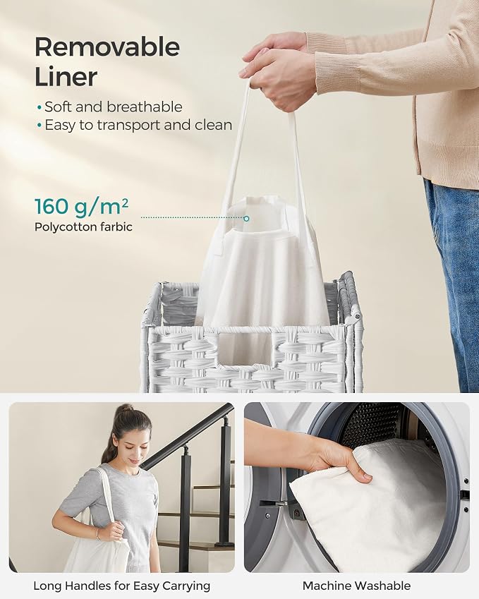 SONGMICS Laundry Hamper with Lid, 23.8 Gal Synthetic Rattan - Image 6