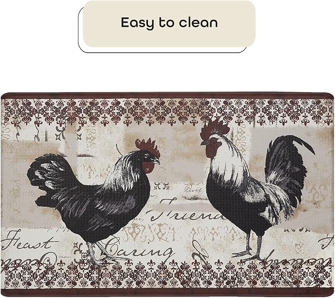 Anti-Fatigue Floor Comfort Mat - 18 x 30 Inch (Rooster) - Waterproof Non-Slip Rug - Easy to Clean Cushioned Mat for Kitchen, Bathroom, Standing Desk & Office - Achim Home Decor (Pack of 2)