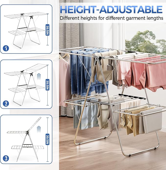 Large Stainless Steel Clothes Drying Rack, Generous Drying Area | Foldable - Image 3