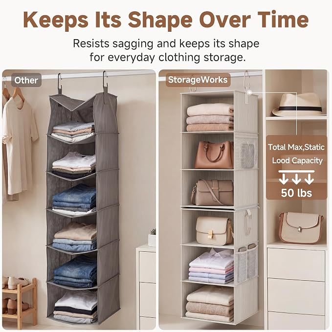 StorageWorks 6-Shelf Closet Organizers, Two 3-Shelf Separable Hanging Shelves - Image 6