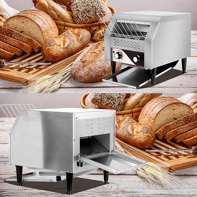 Commercial Conveyor Toaster, 300 Slices/H Electric Stainless Steel Toaster 2.2KW Countertop Toaster Heavy Duty 100% 304 Foodgrade Silver Bread Toaster for Home Restaurants Bakery Use