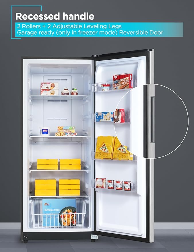 BLACK+DECKER 14 Cu. Ft. Convertible Freezer Refrigerator, Upright Freezer with Glass Shelves, ENERGY STAR rated, Frost Free, BUC1400XS, Stainless Look