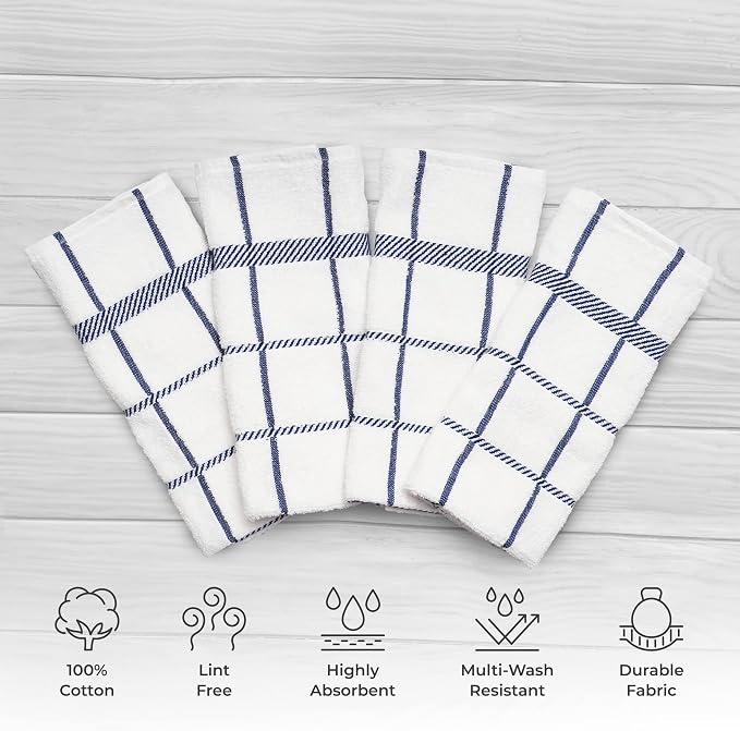 100% Cotton Terry Dish Towels, 4 Pack Checks, 16 x26 Inches, Super Soft and - Image 2