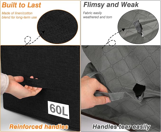 60L Rigid-Sided Blanket Storage Bags, 2 Pack, Stackable Design, - Image 4
