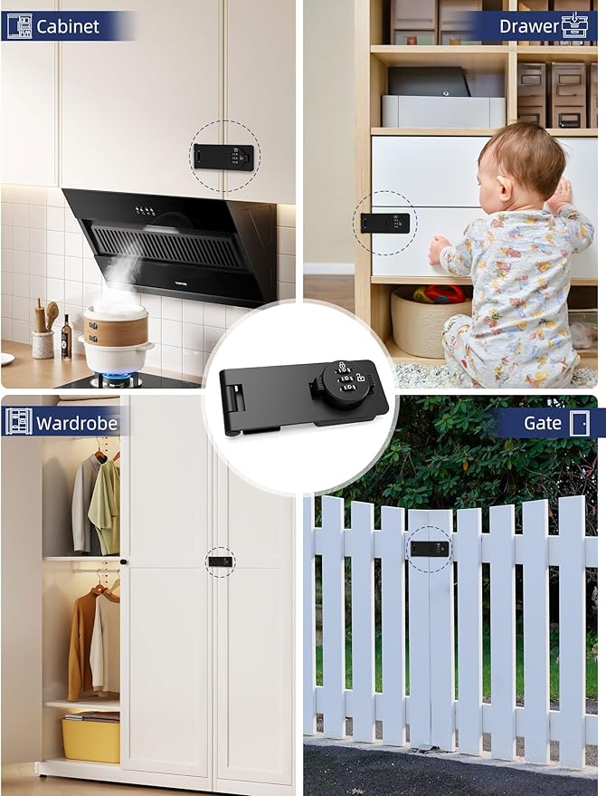 Keyless Cabinet Combination Lock, 3-Digit Password Twist Knob Hasp Latch for Doors, Cabinets, Drawers, Barn Door, Bathroom, Outdoor, Closet, Fence, Durable Zinc Alloy, (Black, 2 Pack)