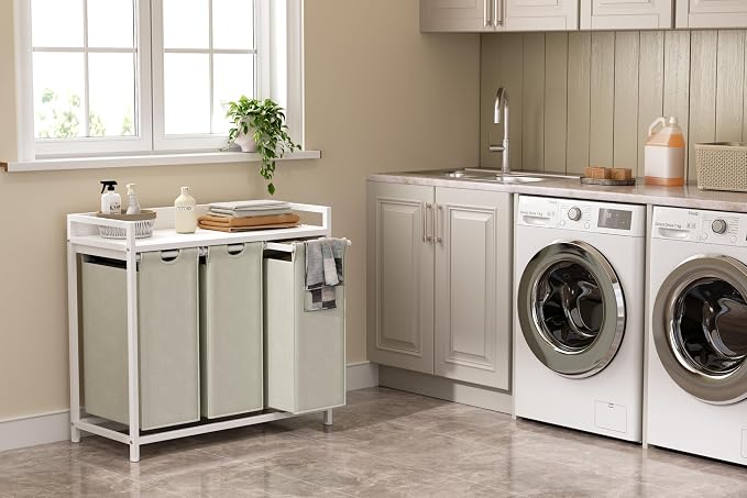 Herture Laundry Hampers with Shelf, Laundry Basket 3 Section, 3 x 15.87 Gal - Image 2