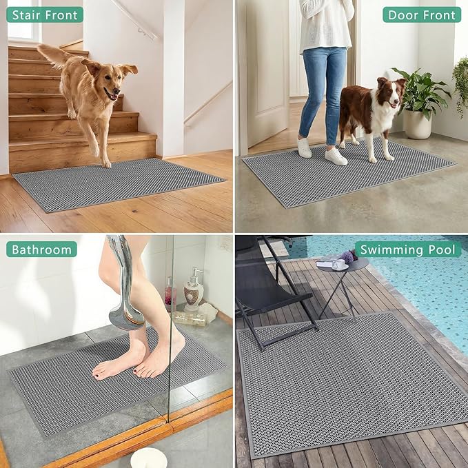 WochiTV Non Slip Drainage Mats, Front Door Mat, PVC Pool Floor Mat 0.2'' Thick Rubber Outdoor Indoor, Parking Space Mat for Bathroom Garage Basement Backyard Commercial Kitchen, 1.9x2.8Ft Grey