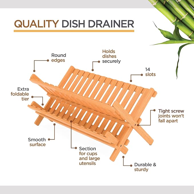 Bambüsi Collapsible Dish Drying Rack, Foldable Kitchen Counter Dish Drainer | - Image 5