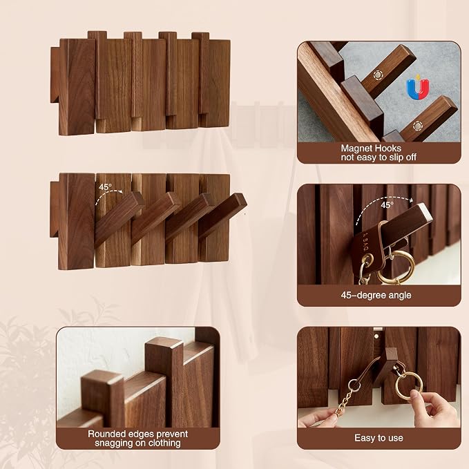 Wooden Coat Hooks Wall Mounted, Coat Rack Hanger Wall Mount - Image 4