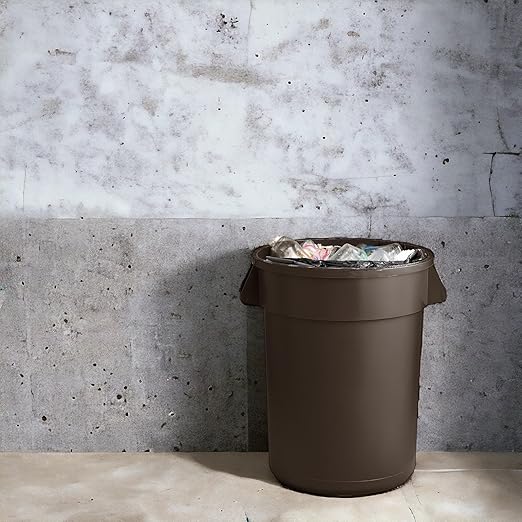 PRO&Family Commercial Round Trash Can, Ingredient Bin, Heavy-Duty Plastic, Anti-Static, Kitchen, Office, Outdoor Use (Brown, 44 Gallon)