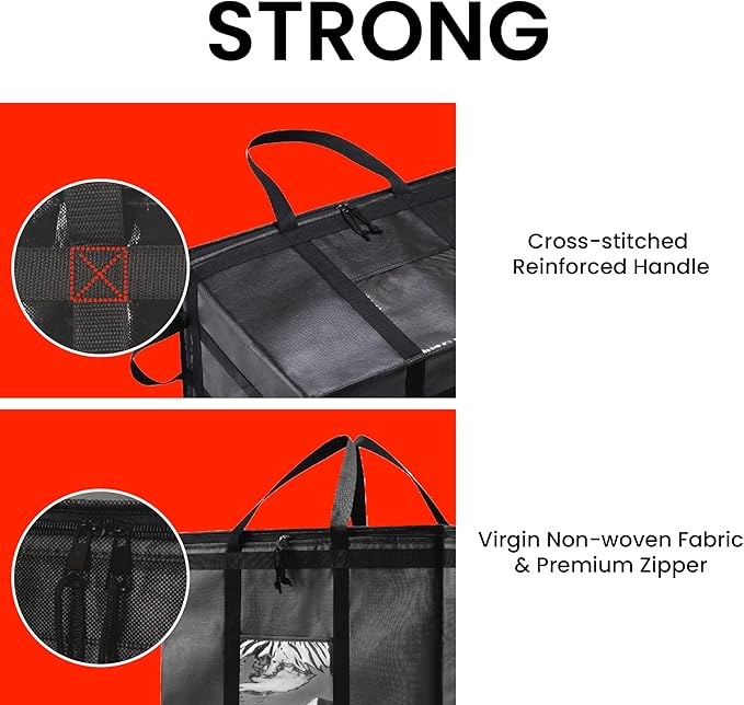 NZ home Insulated Bags for Food Delivery (3XL) Grocery Shopping Cooler Bag, Pizza Delivery, Hot & Cold Catering Tote, Reusable, Foldable & Heavy Duty (4 Pack, Black)