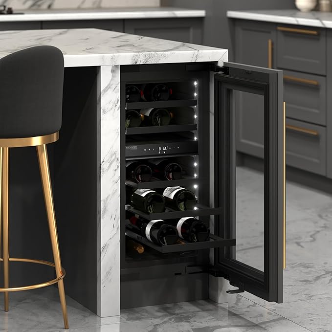 KoolMore Reserve 15 in. Under-Counter Panel Ready Dual Zone Built-in Wine Cooler with Black Shelves and 23 Bottle Capacity in Black (KM-CW28DZ-BPR)