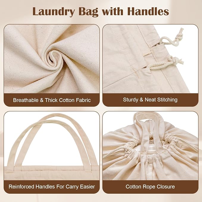 Cotton Canvas Laundry Bag with Handles & Base 16"Wx16"D x27.6"H - Image 5
