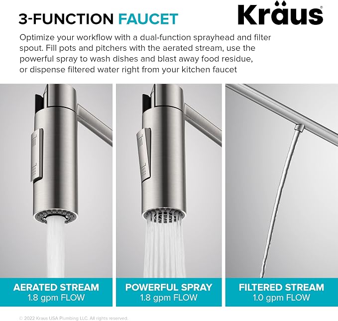 KRAUS Oletto 2-in-1 Commercial Style Pull-Down Single Handle Water Filter - Image 10