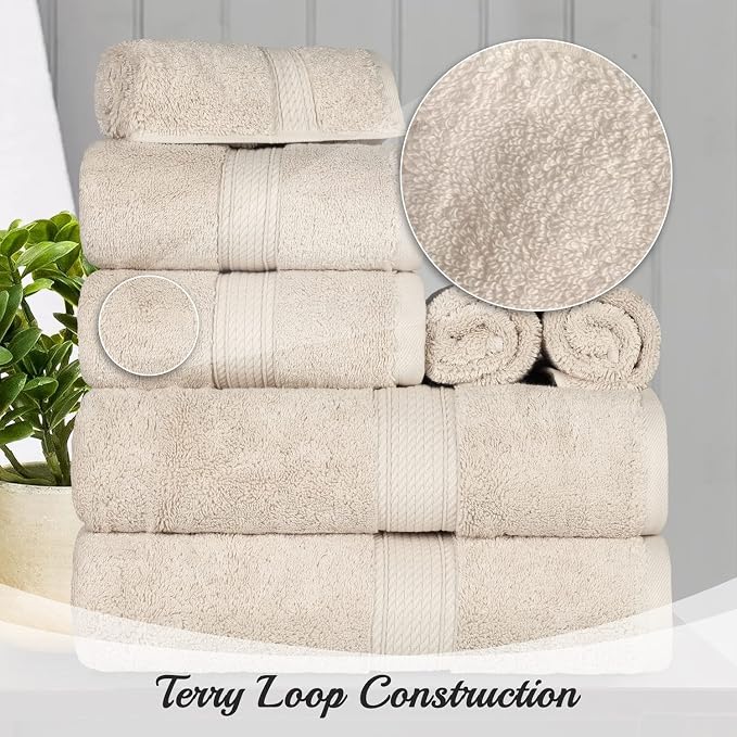 SUPERIOR Egyptian Cotton Ultra Plush & Absorbent, 8 Piece Set, Cream | Quick Dry - Image 9