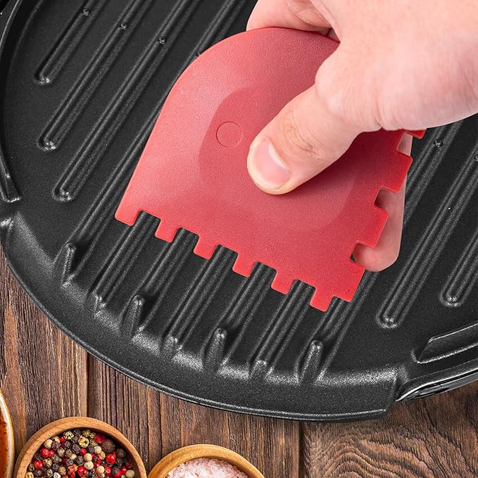 Pan Scraper Food Scraper cast Iron Tool and Cast Iron Pan & Grill Set with Bonus Cleaning Brush(3 Pack)