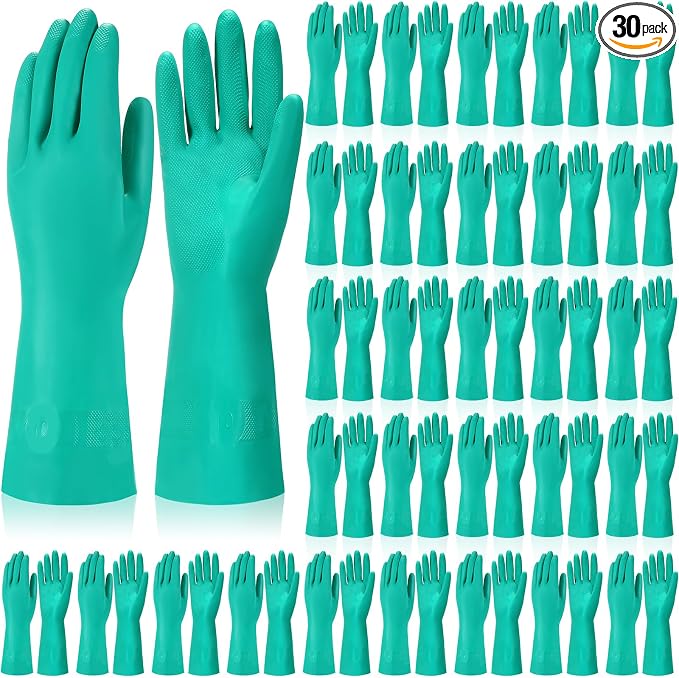 Potchen 30 Pairs Chemical Resistant Gloves 15 Mil Nitrile Gloves by Potchen