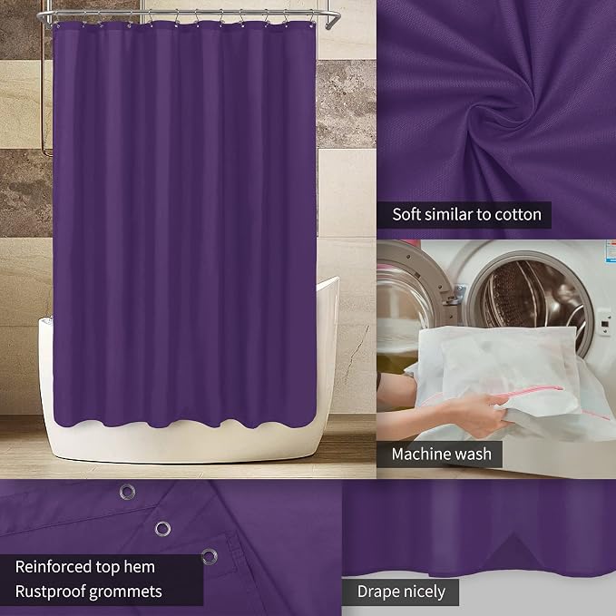 ALYVIA SPRING Waterproof Fabric Shower Curtain or Liner Royal Purple - Image 3