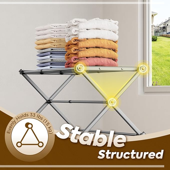 KINGBOARD 3-Tier Extendable Clothes Drying Rack, Small & Foldable, Space-Saving - Image 3