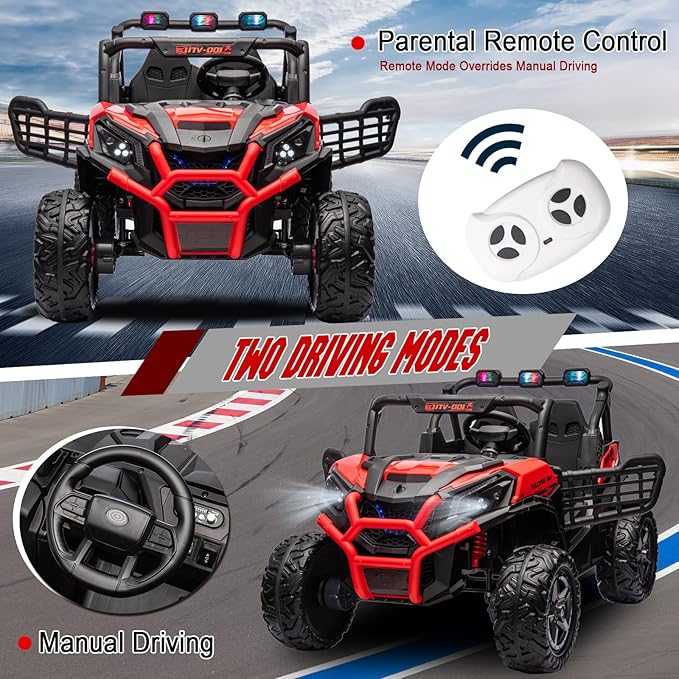 24V Ride On Car for Kids, 2 Seater Ride On UTV, Battery Powered Kids Electric Car with Remote Control, 4WD Side by Side Ride On Truck with Bluetooth, Red
