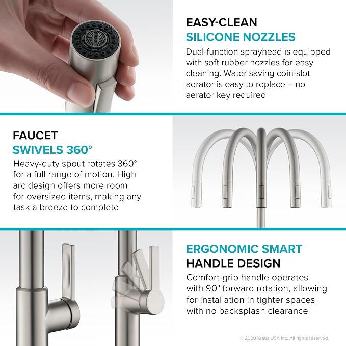 KRAUS Oletto High-Arc Single Handle Pull-Down Kitchen Faucet in Brushed Brass - Image 3