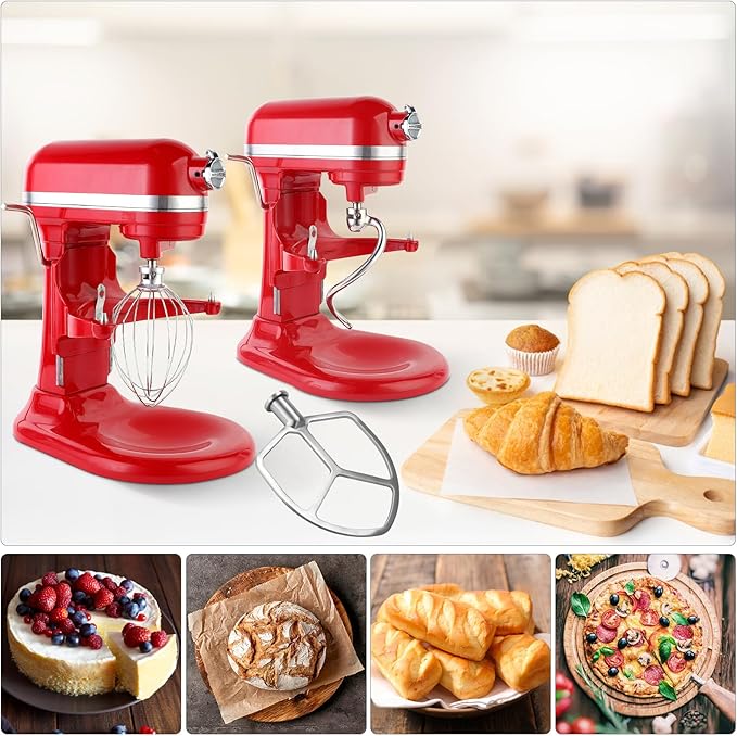 Stainless Steel 3 Piece kit Attachments，Dough Hook 6 Wire Whisk Flat Beater Compatible with KitchenAid 5Plus -6QT Mixer，Bowl Lift Stand Mixer Accessory，Rust Resistant，Dishwasher Safe