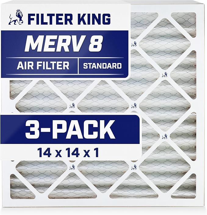 Filter King 14x14x1 Air Filter | 3-PACK | MERV 8 HVAC Pleated A/C Furnace Filters | MADE IN USA | Actual Size: 13.5 x 13.5 x .75"