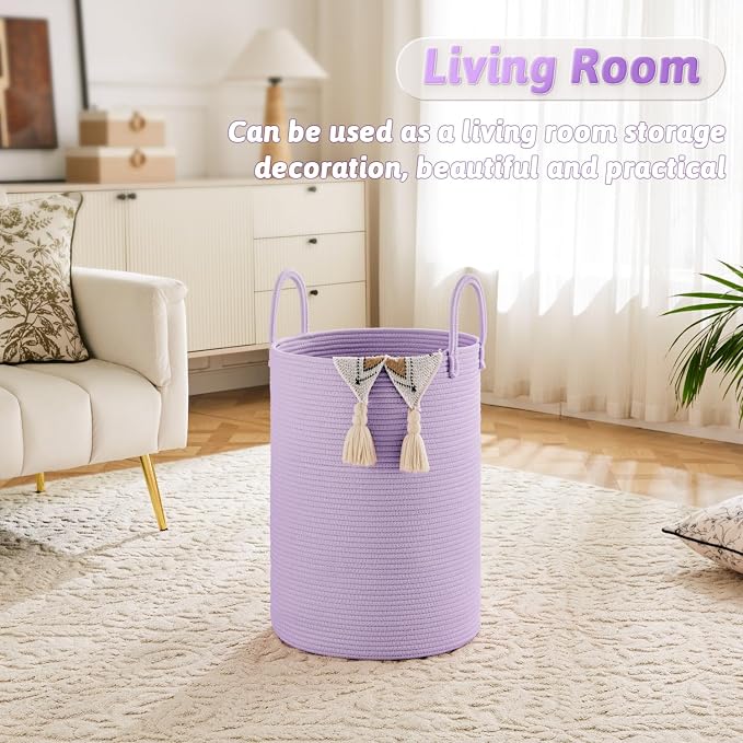 Artfeel Laundry Basket, Woven Cotton Rope Laundry Hamper, 60L - Image 2
