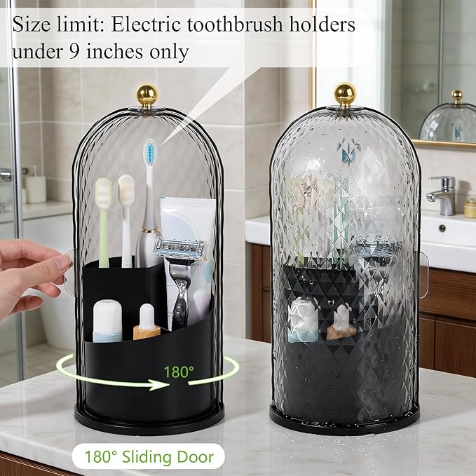 Toothbrush Holder with Cover for Bathroom Countertop, Toothpaste, Self Draining - Image 4