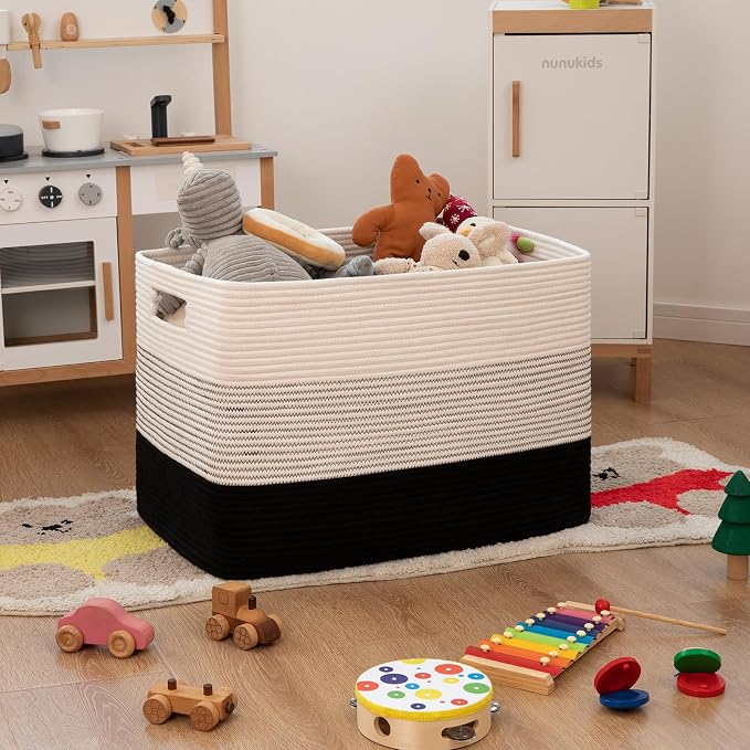 OIAHOMY Blanket Basket Laundry Basket Dog Toy Basket 108L Gradient Black - Image 2