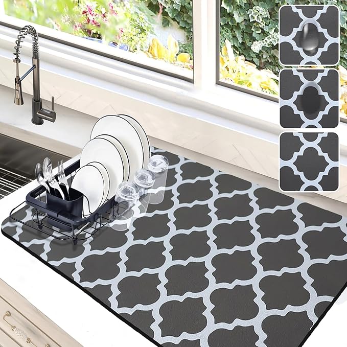Dish Drying Mat for Kitchen Counter, Non-slip Drying Mat for Coffee Machine by Etomiel