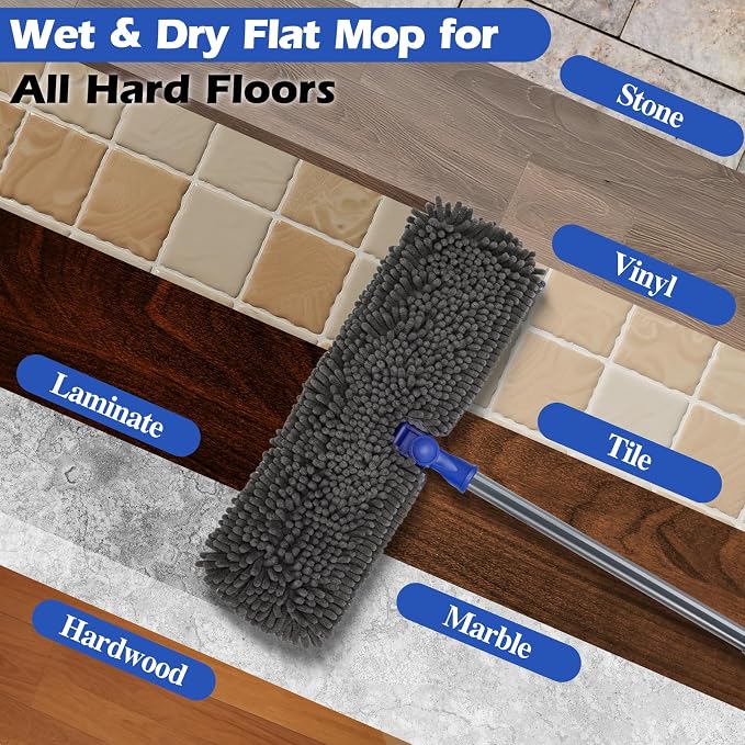 Two Sided Dust Mop for Floor Cleaning, 360°Microfiber Mop - Image 8