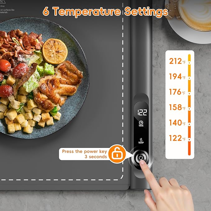 Warming Mat for Food - Graphene Rapid Heating Food Warming Mat for Countertop, Portable Electric Warming Tray for Parties with 6 Temperature Levels, Practical Gifts for Mom Wife, Gray