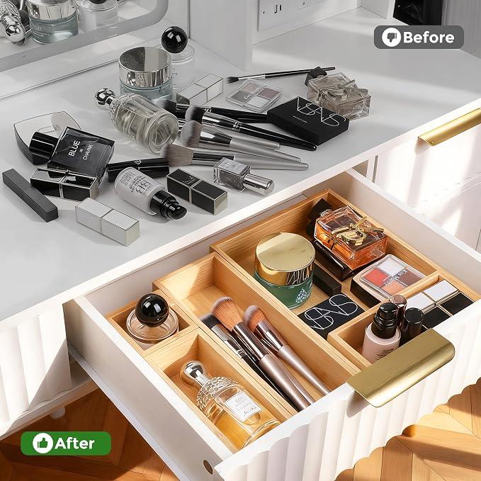 MapleGrace Bamboo Drawer Organizer Set, Storage Trays Containers - Image 5