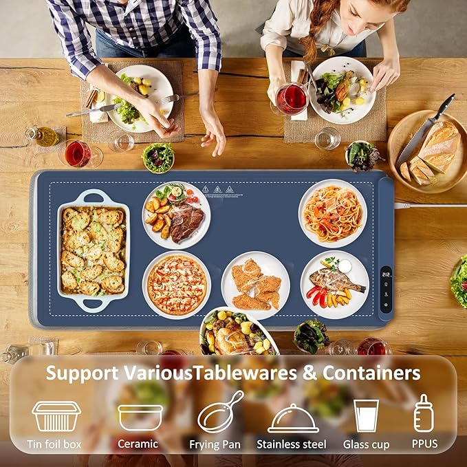 OcePor Warming Mat for Food,(XXL 36"x16") Electric Warming Tray,Extra Large Food Warmer Mat,Warming Pads for Food,Portable Heating Mat for Buffet,Parties,Buffets Party (Blue + Heat Insulation Pad)